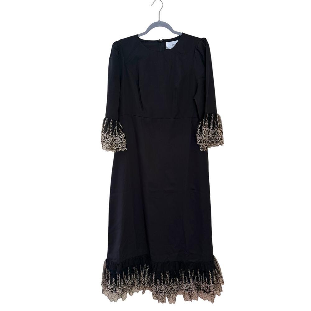 NEW Tuckernuck Pomander Place Black Lillith‎ Dress Maxi Lace Trim Medium $228 - Picture 2 of 5